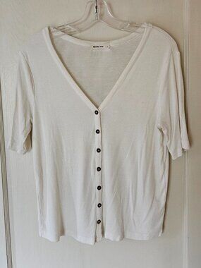 Marine Layer Lexi Ribbed Button Top White Large L